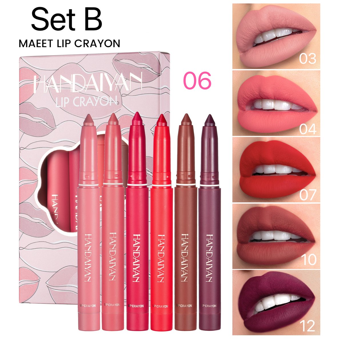 12 Color HANDAIYAN Rotating Sharpenable Matte Lipstick Pencils