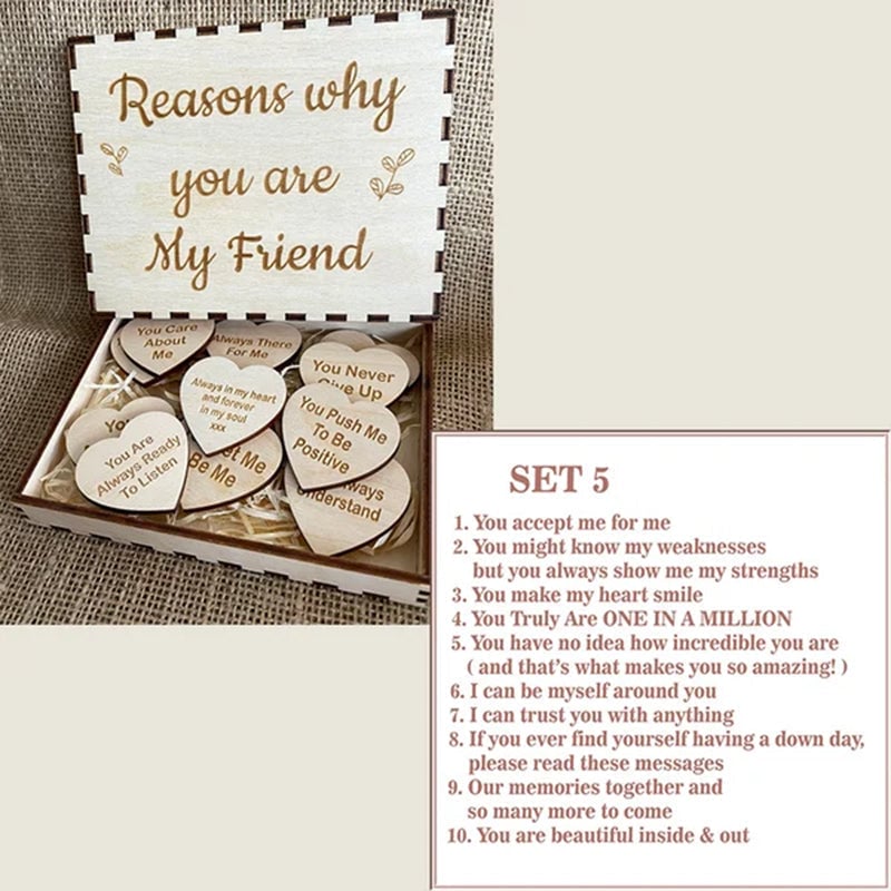 Why You Are My Friend Wooden Box and Heart Tokens