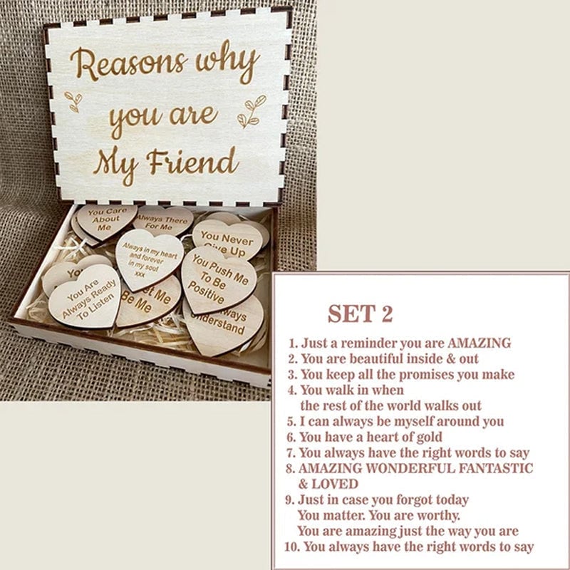 Why You Are My Friend Wooden Box and Heart Tokens