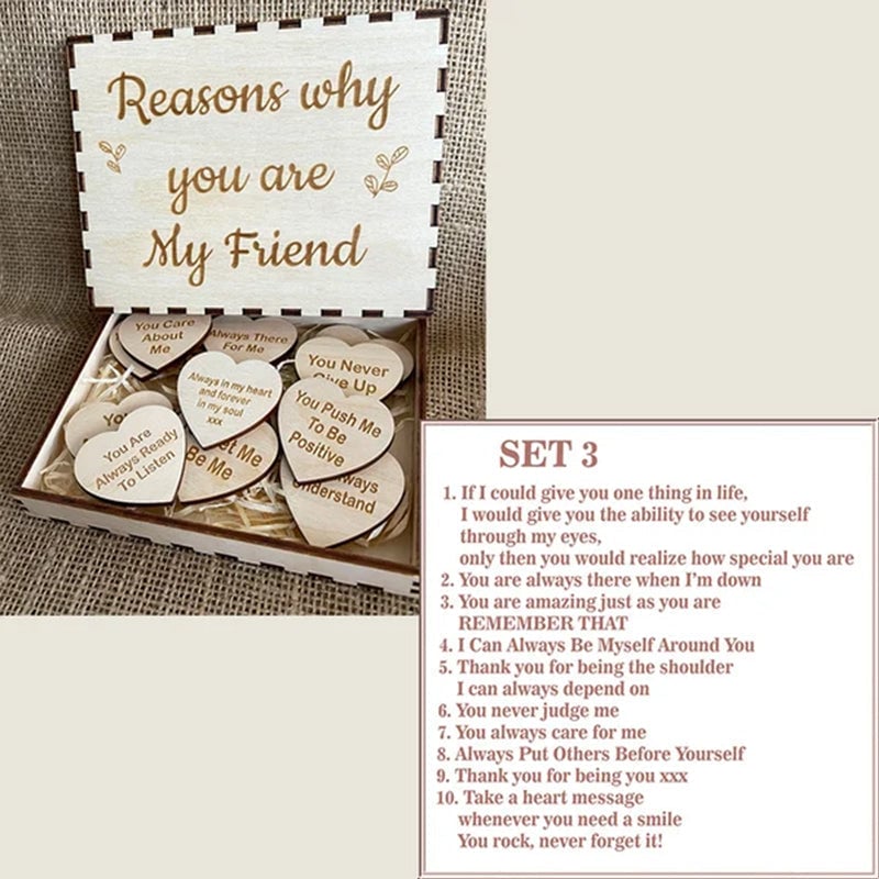 Why You Are My Friend Wooden Box and Heart Tokens