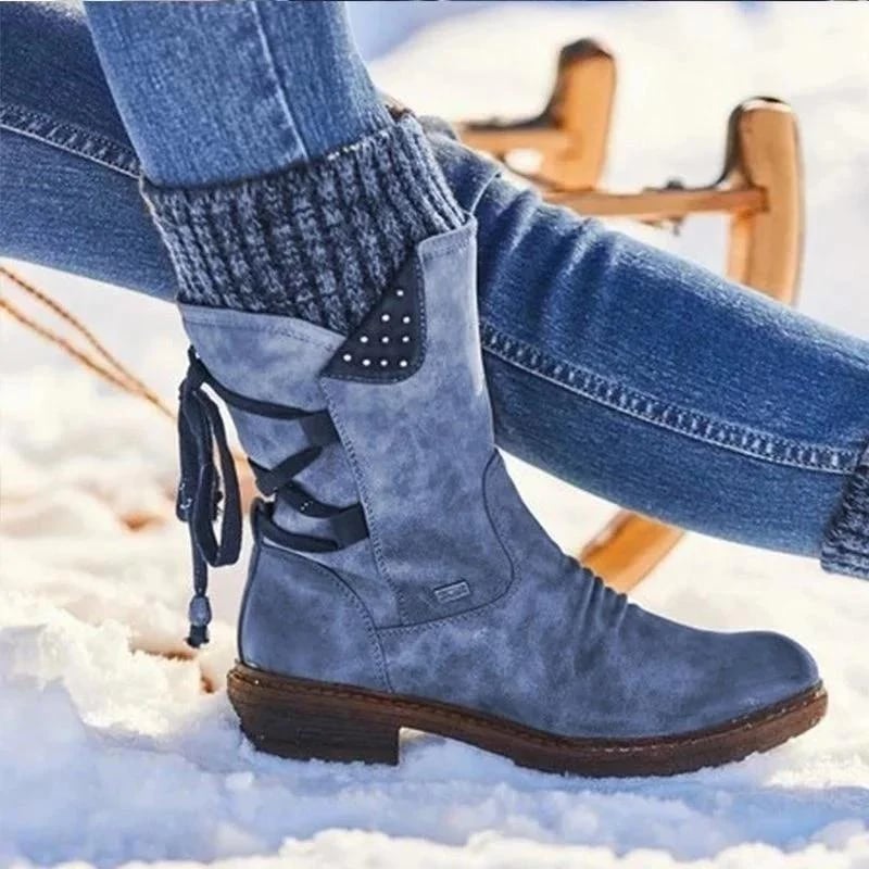 Women’s Winter Low Barrel Orthotic Bow Support Wool Warm Boots