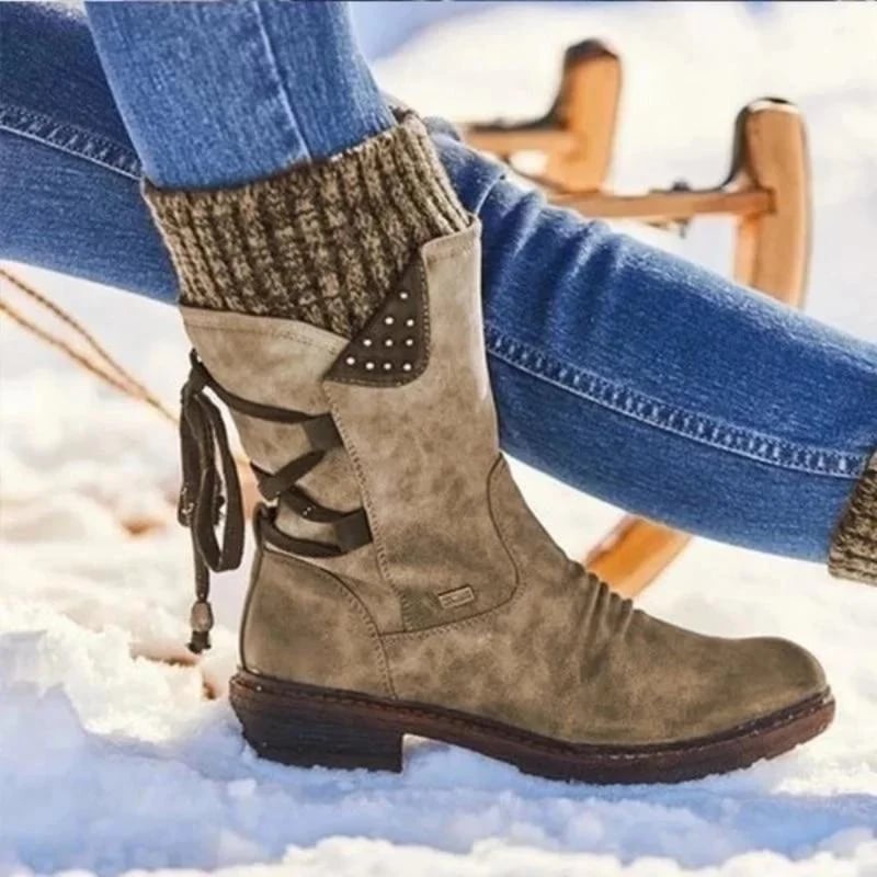 Women’s Winter Low Barrel Orthotic Bow Support Wool Warm Boots