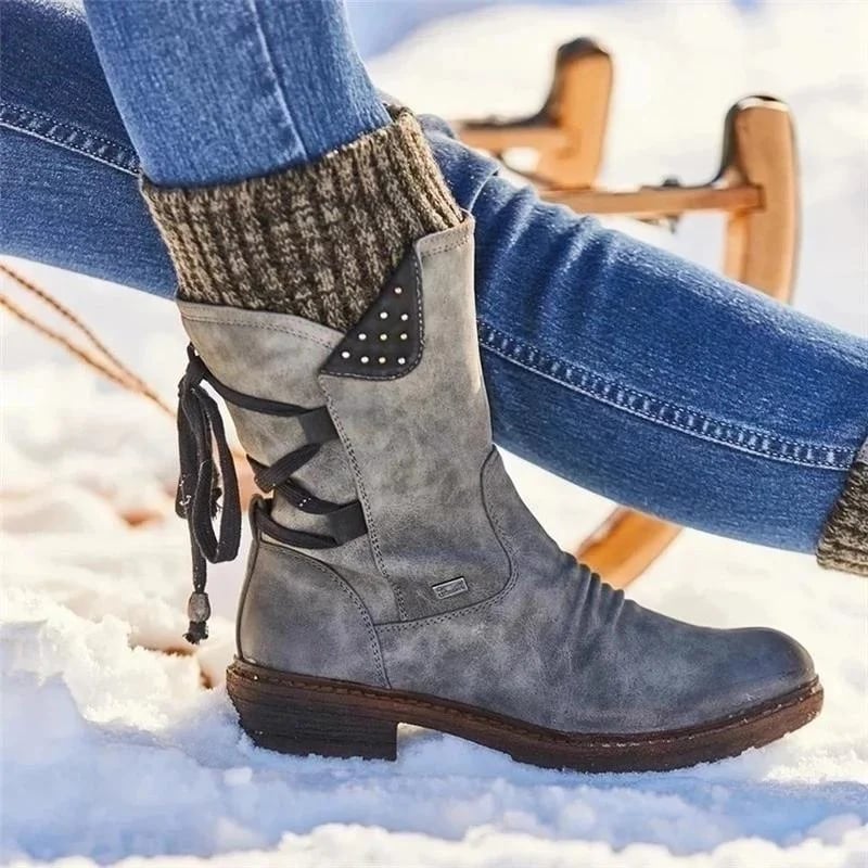 Women’s Winter Low Barrel Orthotic Bow Support Wool Warm Boots